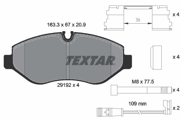 Stabdžių trinkelių rinkinys, diskinis stabdys TEXTAR 2919202