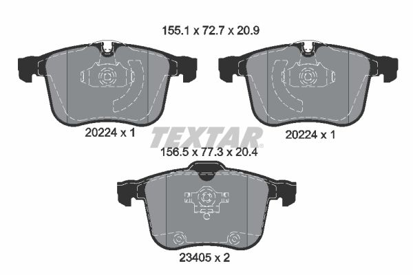 Комплект гальмівних накладок, дискове гальмо TEXTAR 2022401