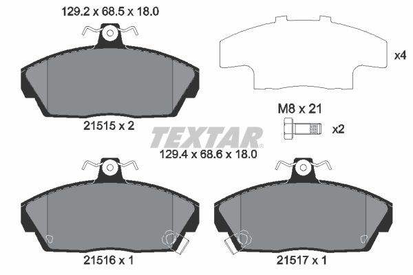 Комплект гальмівних накладок, дискове гальмо TEXTAR 2151503