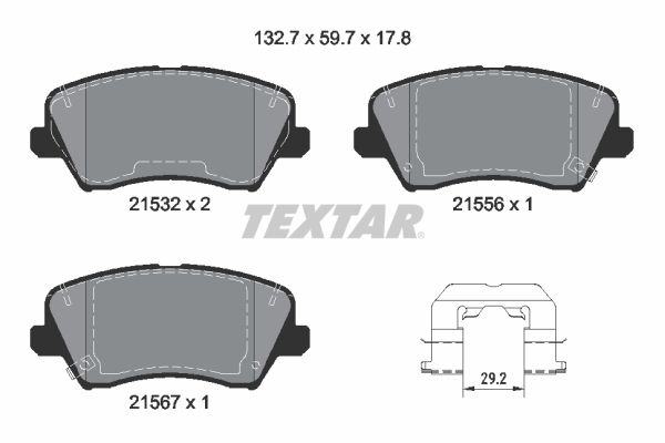 Комплект гальмівних накладок, дискове гальмо TEXTAR 2153201