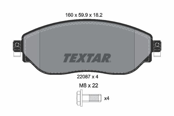 Комплект гальмівних накладок, дискове гальмо TEXTAR 2208701