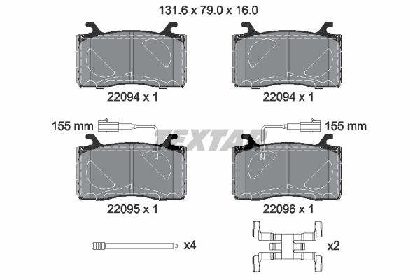 Комплект гальмівних накладок, дискове гальмо TEXTAR 2209401