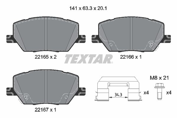 Комплект гальмівних накладок, дискове гальмо TEXTAR 2216503