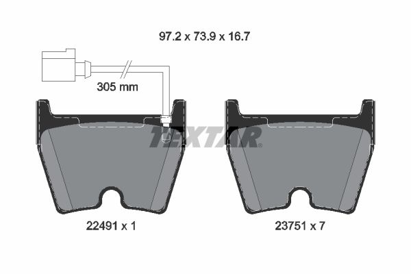 Stabdžių trinkelių rinkinys, diskinis stabdys TEXTAR 2249101