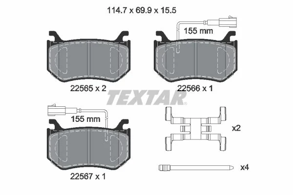 Stabdžių trinkelių rinkinys, diskinis stabdys TEXTAR 2256501