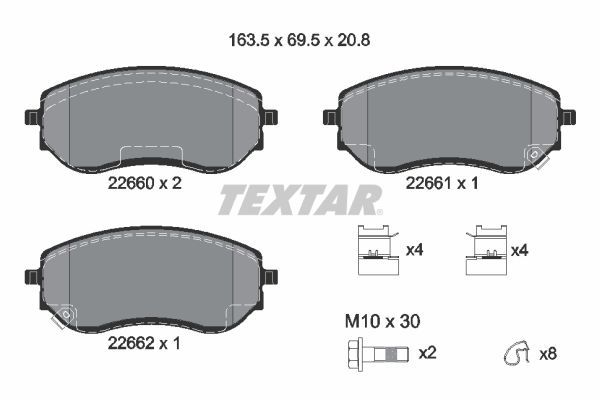 Комплект гальмівних накладок, дискове гальмо TEXTAR 2266001