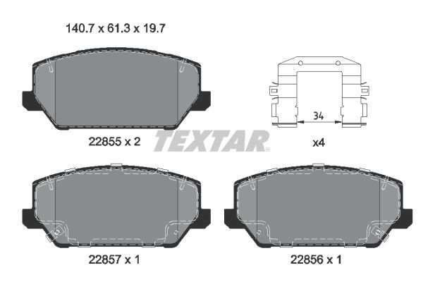 Комплект гальмівних накладок, дискове гальмо TEXTAR 2285501