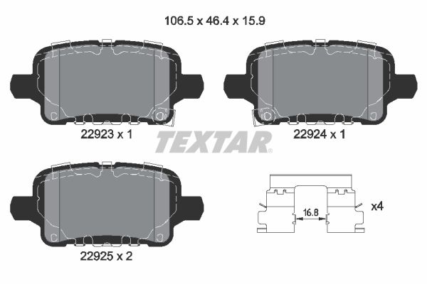 Комплект гальмівних накладок, дискове гальмо TEXTAR 2292301