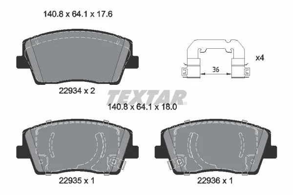 Stabdžių trinkelių rinkinys, diskinis stabdys TEXTAR 2293401