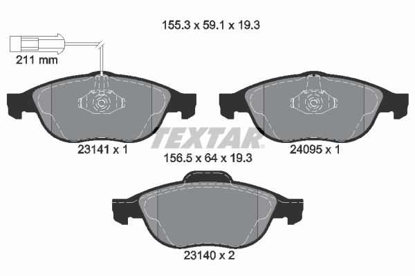 Комплект гальмівних накладок, дискове гальмо TEXTAR 2314101
