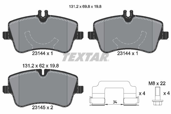 Stabdžių trinkelių rinkinys, diskinis stabdys TEXTAR 2314402