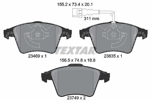 Комплект гальмівних накладок, дискове гальмо TEXTAR 2346901