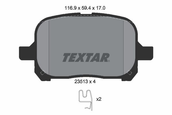 Комплект гальмівних накладок, дискове гальмо TEXTAR 2351302