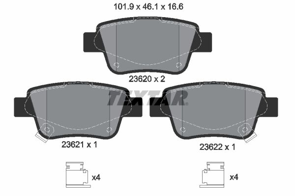 Комплект гальмівних накладок, дискове гальмо TEXTAR 2362002