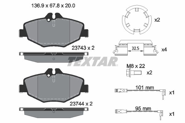 Stabdžių trinkelių rinkinys, diskinis stabdys TEXTAR 2374303