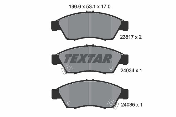 Комплект гальмівних накладок, дискове гальмо TEXTAR 2381701