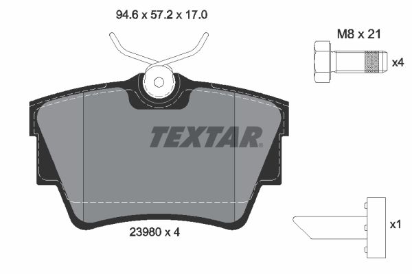 Комплект гальмівних накладок, дискове гальмо TEXTAR 2398001