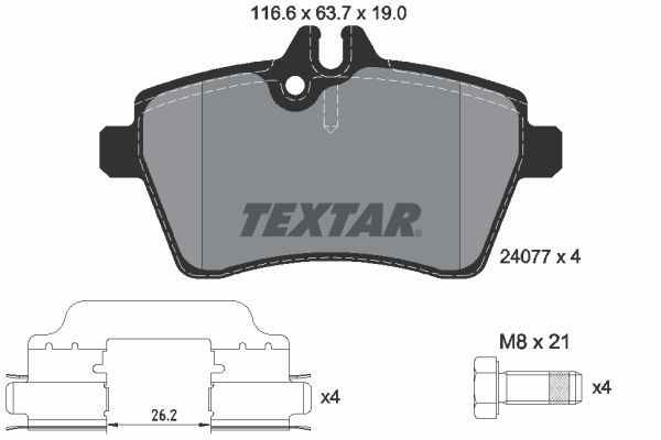 Комплект гальмівних накладок, дискове гальмо TEXTAR 2407702