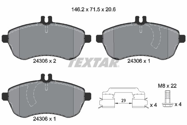 Stabdžių trinkelių rinkinys, diskinis stabdys TEXTAR 2430682