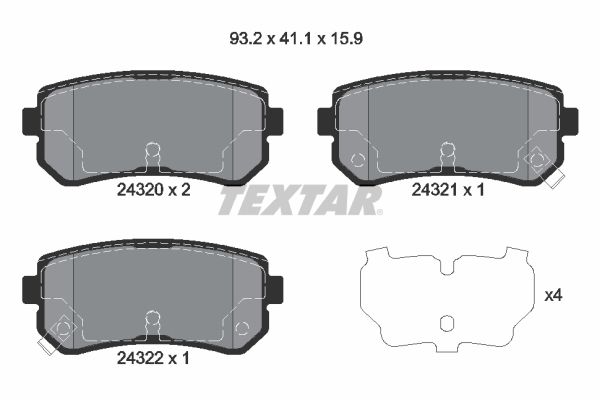 Комплект гальмівних накладок, дискове гальмо TEXTAR 2432001