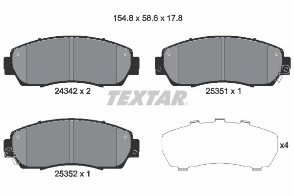 Комплект гальмівних накладок, дискове гальмо TEXTAR 2434201