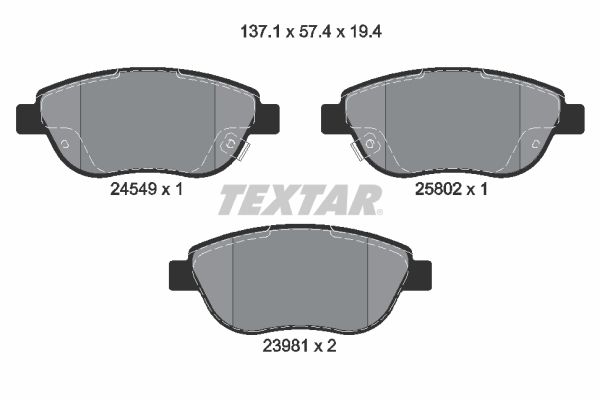 Комплект гальмівних накладок, дискове гальмо TEXTAR 2454901