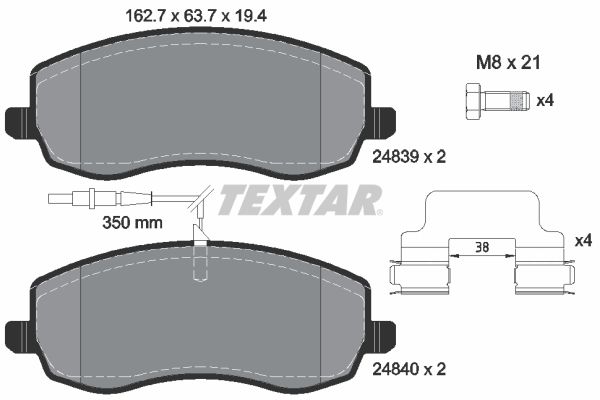 Комплект гальмівних накладок, дискове гальмо TEXTAR 2483901