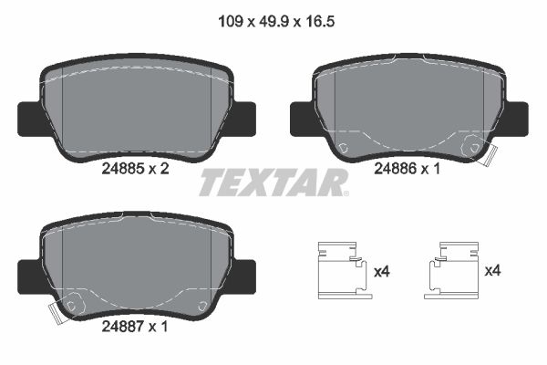 Комплект гальмівних накладок, дискове гальмо TEXTAR 2488501