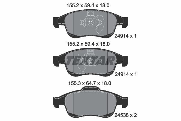 Комплект гальмівних накладок, дискове гальмо TEXTAR 2491401