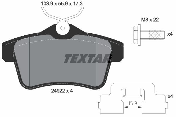 Комплект гальмівних накладок, дискове гальмо TEXTAR 2492201