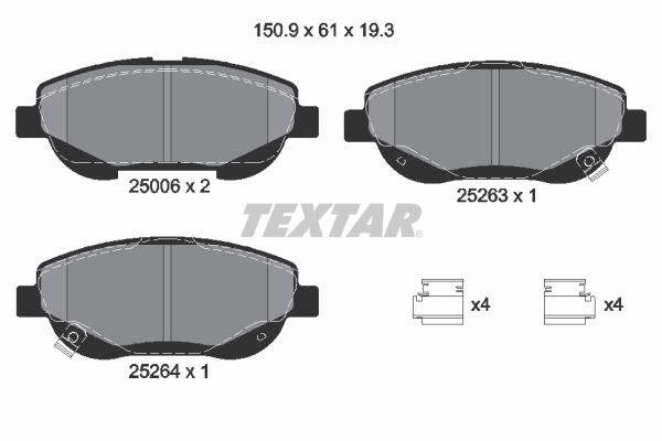 Комплект гальмівних накладок, дискове гальмо TEXTAR 2500601
