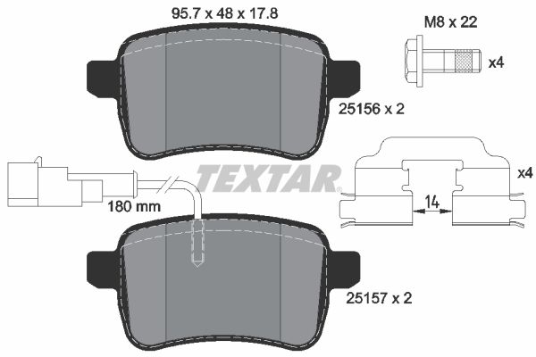 Комплект гальмівних накладок, дискове гальмо TEXTAR 2515601