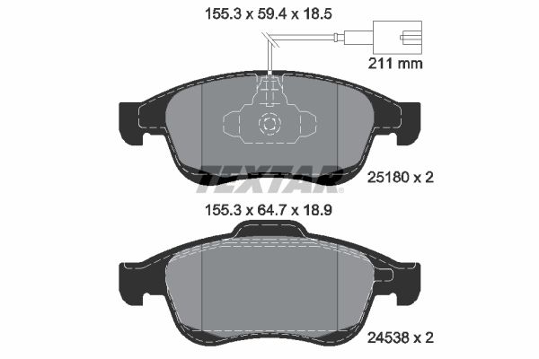 Комплект гальмівних накладок, дискове гальмо TEXTAR 2518001