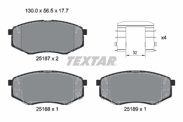 Комплект гальмівних накладок, дискове гальмо TEXTAR 2518701