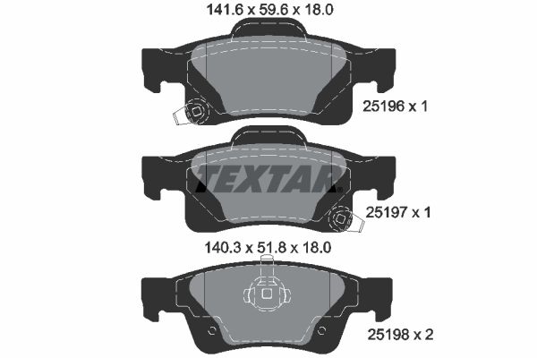 Комплект гальмівних накладок, дискове гальмо TEXTAR 2519601