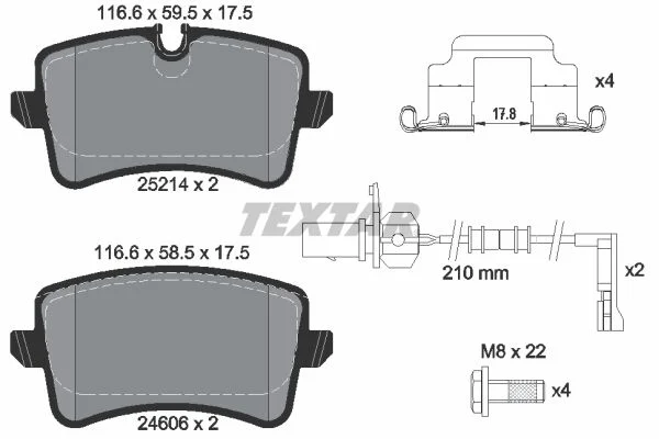 Stabdžių trinkelių rinkinys, diskinis stabdys TEXTAR 2521402