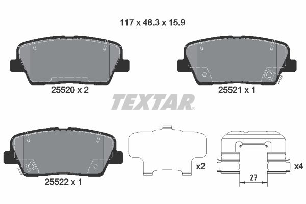 Комплект гальмівних накладок, дискове гальмо TEXTAR 2552008