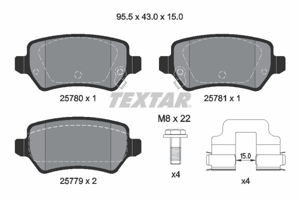 Комплект гальмівних накладок, дискове гальмо TEXTAR 2578001