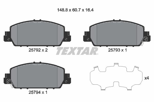 Комплект гальмівних накладок, дискове гальмо TEXTAR 2579201