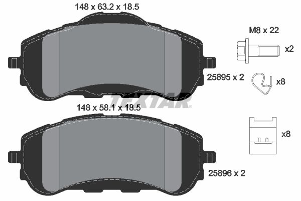 Комплект гальмівних накладок, дискове гальмо TEXTAR 2589501