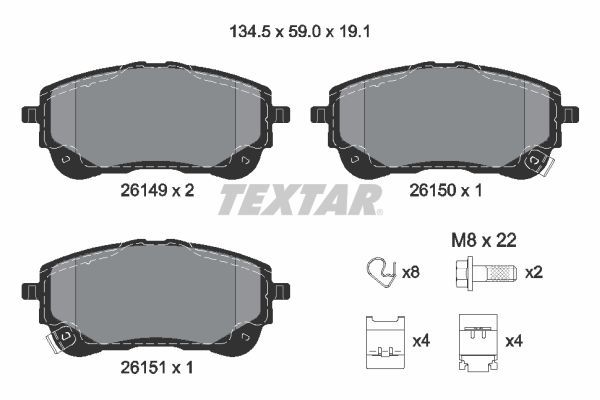 Комплект гальмівних накладок, дискове гальмо TEXTAR 2614901