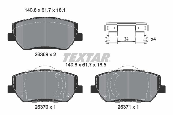 Stabdžių trinkelių rinkinys, diskinis stabdys TEXTAR 2636901