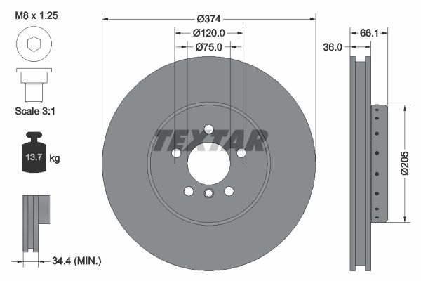 Brake Disc TEXTAR 92266025