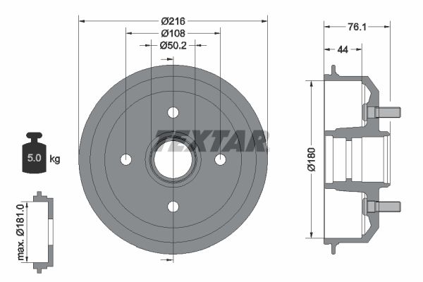 Brake Drum TEXTAR 94018500