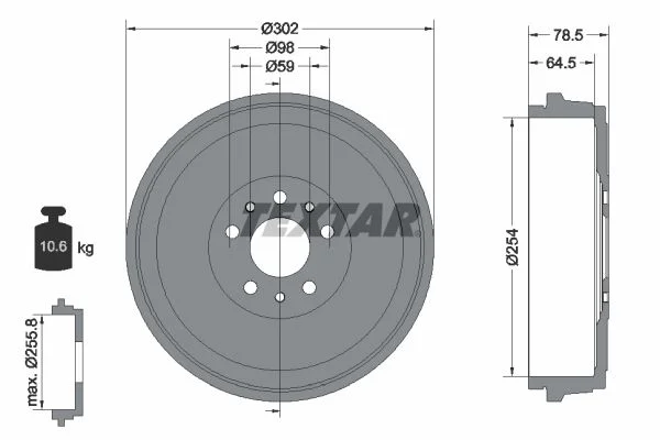 Brake Drum TEXTAR 94045400