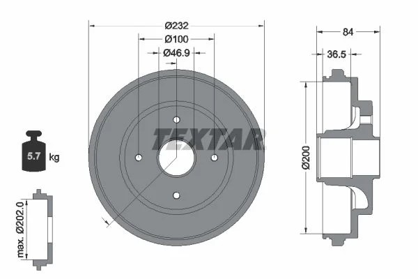 Brake Drum TEXTAR 94049400