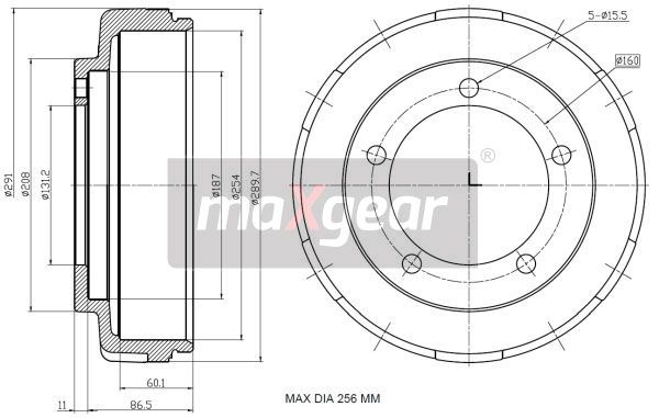 Stabdžių būgnas MAXGEAR 19-2305