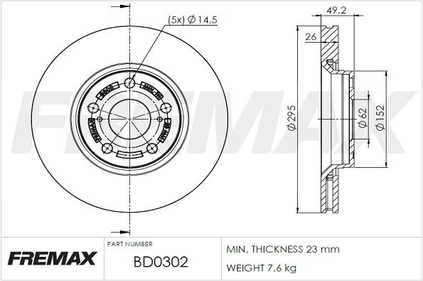 Гальмівний диск FREMAX BD-0302