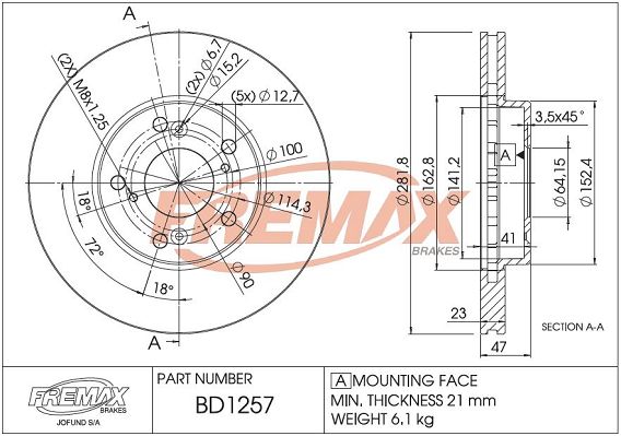 Stabdžių diskas FREMAX BD-1257