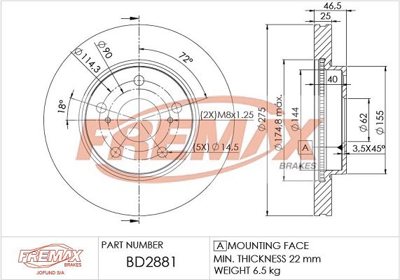 Stabdžių diskas FREMAX BD-2881